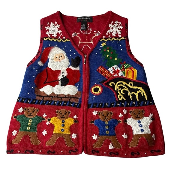 Festive Christmas Sweater Vest with Santa and‎ Bears PM - Picture 1 of 6